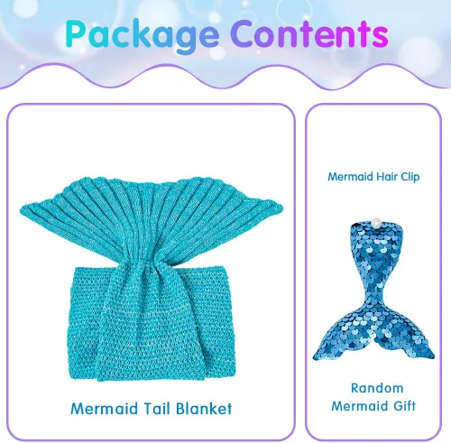 Miniatura 6 de AmyHomie Manta de cola de sirena, manta para niños, saco de dormir de sirena de ganchillo, regalo de sirena para niñas (azul claro, niños)