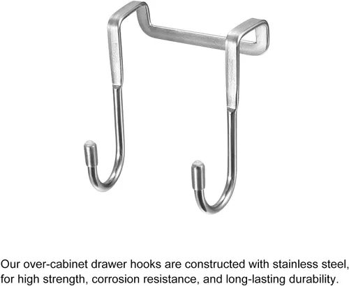 Miniatura 5 de HARFINGTON Ganchos para cajones de gabinete, paquete de 2 ganchos de acero inoxidable extendidos en forma de S para puerta de baño, cocina, tono