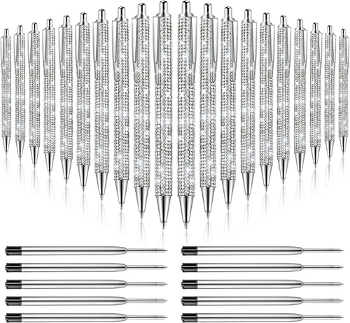 Miniatura 9 de 20 piezas de bolígrafos con strass, bolígrafos de metal brillante con diamantes, bolígrafos de cristal brillante a granel, bolígrafos retráctiles