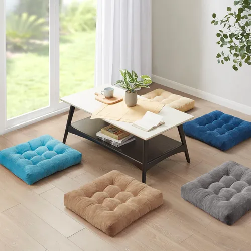 Miniatura 66 de Juego de 2 almohadas de suelo de meditación, almohadas cuadradas grandes para adultos, cojín de pana copetuda para sala de estar de tatami, gris, 22