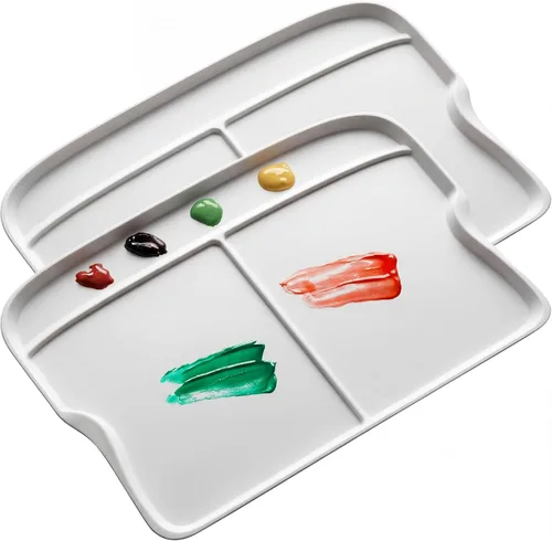 DUGATO Paletas de Pintura Rectangulares Grandes (Paquete de 2, 13.8x9 pulgadas) - 3 Bandejas de Mezcla de Plástico XL Well para Acrílico, Óleo,