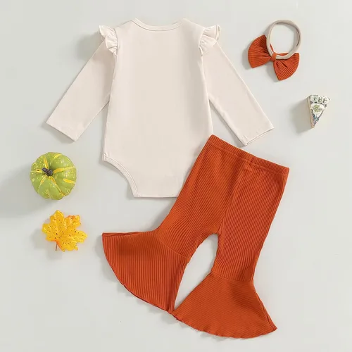 Miniatura 85 de Kuriozud Conjunto de mameluco con volantes para bebé recién nacida, con volantes, lindo conjunto de pantalones acampanados con diadema