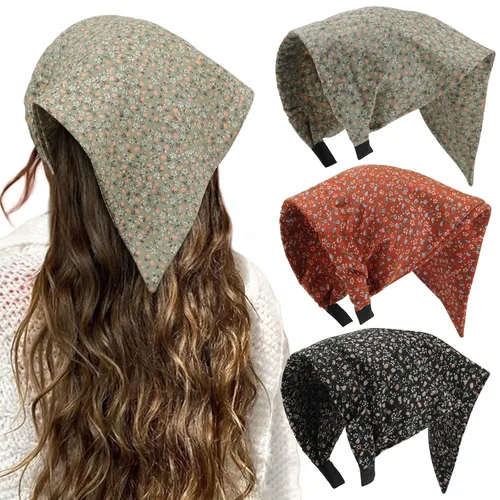 Miniatura 23 de HAIMEIKANG Diademas florales para mujer, bandanas bohemias para el cabello, bufanda, pañuelo triangular, bandas para el cabello de color sólido