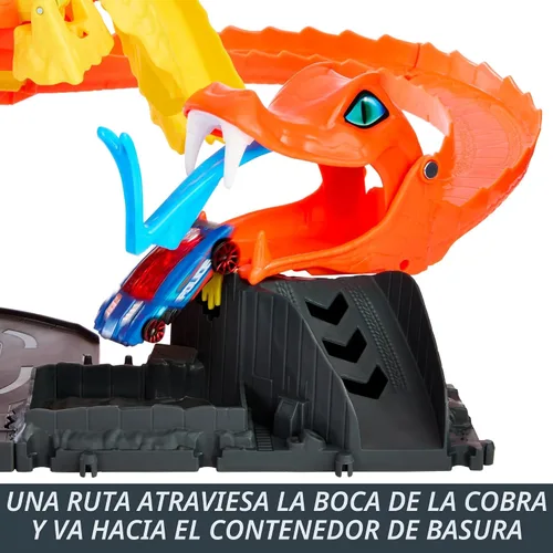 Miniatura 3 de Hot Wheels - Juego de pista para autos modelo City Toy Car Track Set, Pizza Slam Cobra Attack Playset, Cola de serpiente en espiral con Randomizer