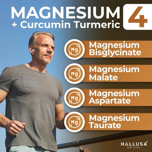 Miniatura 3 de HALL4 Magnesio 60 cápsulas – 4 complejos de magnesio malato, aspartato, taurato, bisglicinato y curcumina cúrcuma – energía, función muscular, salud