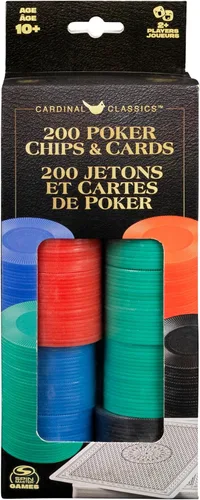 Miniatura 5 de Spin Master Games Cardinal Classics, Juego de 200 fichas de póquer con botón de distribuidor de baraja Texas Hold 'Em Classic Casino Juego de mesa