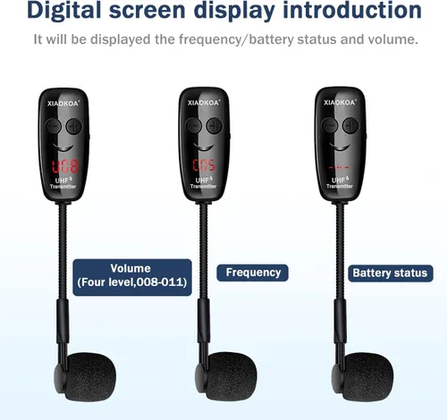 Miniatura 5 de Micrófono inalámbrico para saxofón, micrófonos UHF para saxofón, micrófono con clip de carga y pantalla digital, para trompeta, tuba, trombón