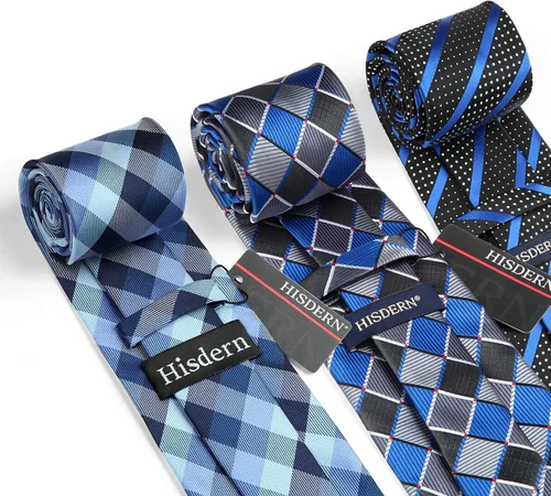 Miniatura 56 de HISDERN Juego de corbatas extralargas para hombre y pañuelo de bolsillo de 63 pulgadas, colección XL, caja de regalo, corbata, lote de 3