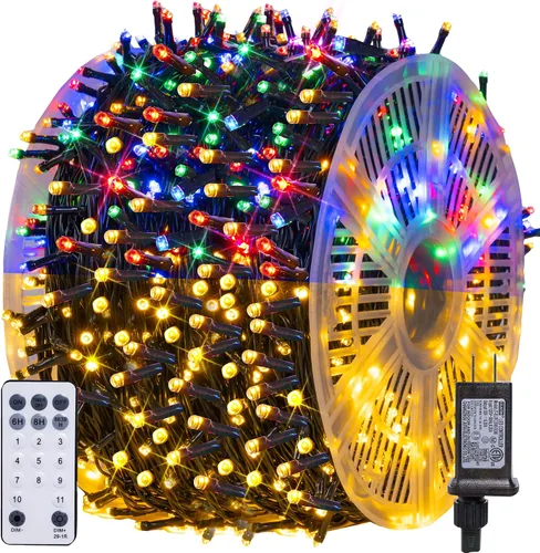 Miniatura 10 de Dazzle Bright Luces de Navidad que cambian de color, 66 pies, 200 LED, blanco cálido y multicolor, impermeable, con control remoto, 11 modos