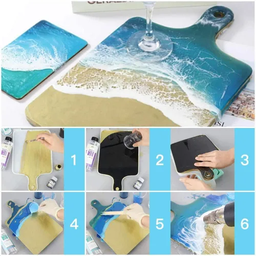 Miniatura 4 de Moldes de bandeja de silicona de resina, molde de fundición de epoxi para bricolaje, tabla de cortar rectangular grande con asa, esencial de cocina