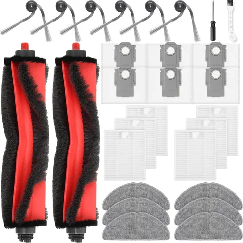 28 piezas de repuesto para robot aspirador Roborock Q7 M5+ / Q7 L5+, el kit de accesorios incluye 2 cepillos principales, 6 bolsas de polvo, 6