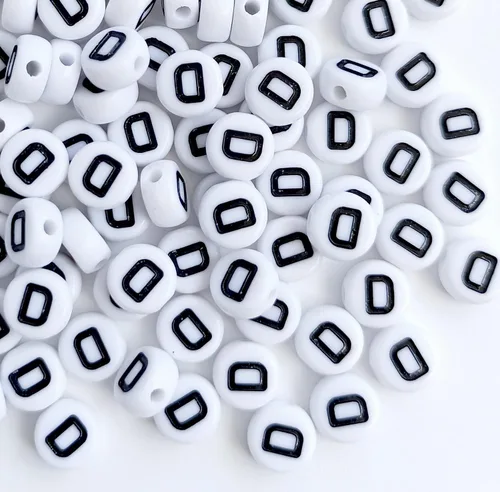 Miniatura 2 de 100 cuentas de letras acrílicas del alfabeto para hacer joyas, cuentas redondas blancas de la letra D para hacer pulseras, collares, llaveros, 0.157