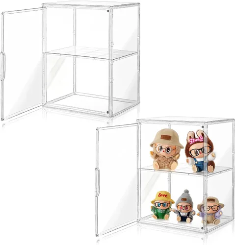 Caja de exhibición acrílica Amllas para objetos coleccionables, caja de exhibición transparente acrílica con 3 capas ajustables y puerta magnética,