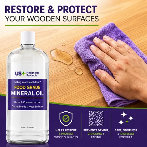 Miniatura 8 de US+ Aceite mineral 100% puro de 32 onzas, aceite para tablas de cortar, grado alimenticio, USP, restaura y protege tablas de cortar, bloques