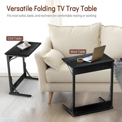 Miniatura 4 de Tatub Mesa auxiliar plegable en forma de C de 24 pulgadas, escritorio lateral pequeño para computadora portátil, mesa de bandeja de TV para sala