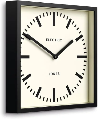 Miniatura 2 de JONES CLOCKS® Reloj de pared Box Railway Reloj de estación cuadrada 10 pulgadas Negro Aspecto de diseñador genial para cocina, sala de estar
