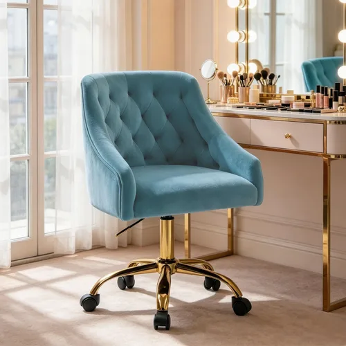 Miniatura 10 de MOJAY Criss Cross Chair, Vanity Chair, Pretty Fancy Desk Chair, Cross Legged Office Chair for Girls, 360°Swivel Height Adjustable Reception Chair