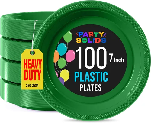 Miniatura 16 de Exquisitos platos de plástico rojo Party Solids para fiesta, platos desechables rojos de 9 pulgadas, juego de vajilla de plástico resistente, 100