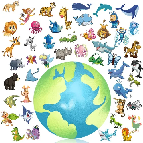Miniatura 4 de Tatuajes temporales impermeables para niños – 350 piezas Animales, insectos y animales marinos Hojas de tatuaje temporales para niños Recuerdo
