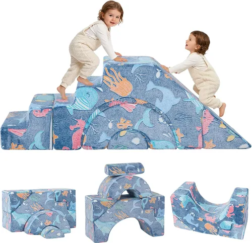 Miniatura 18 de MeMoreCool - Sofá modular para niños, sofá de espuma con diseño de tobogán y escalera, sofá convertible para niños para sala de juegos, mueble