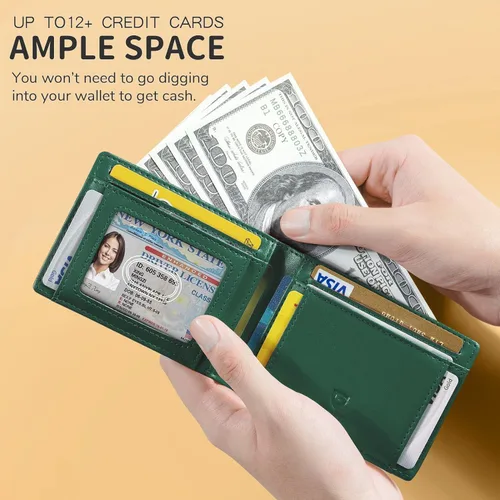 Miniatura 2 de GSOIAX Billetera delgada para hombre minimalista de cuero genuino fibra de carbono con bloqueo RFID de cuero vacuno plegable con caja de regalo