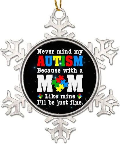 Miniatura 13 de Adornos de Navidad con diseño de copo de nieve de metal para concientización sobre el autismo, adornos de Navidad para autismo, regalo de autismo