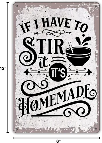 Miniatura 5 de QIONGQI Letrero de metal con frase divertida "If I Have to Stir It, It's Homemade", decoración de pared, retro, con refranes para decoración