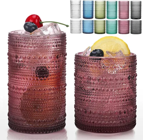 Miniatura 10 de Moretoes - Juego de vasos de beber Hobnail de 12, 12 onzas vasos altos y 10 onzas vasos de cóctel, vasos de vidrio con relieve estilo boho