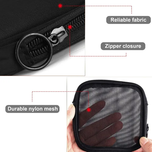 Miniatura 3 de Weewooday 4 piezas de malla para maquillaje, bolsa de cosméticos de malla, bolsa de aseo de viaje con cremallera, mini bolsa de cosméticos de Negro