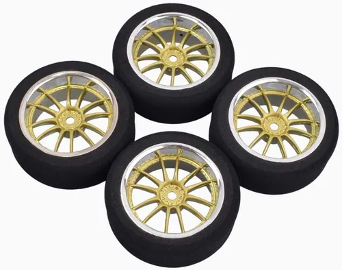 Miniatura 4 de 4 neumáticos de espuma 1/10 en carretera y llantas de rueda 9003 de 0.472 in hexagonales para HSP HPI RC Racing Car Toy, color dorado