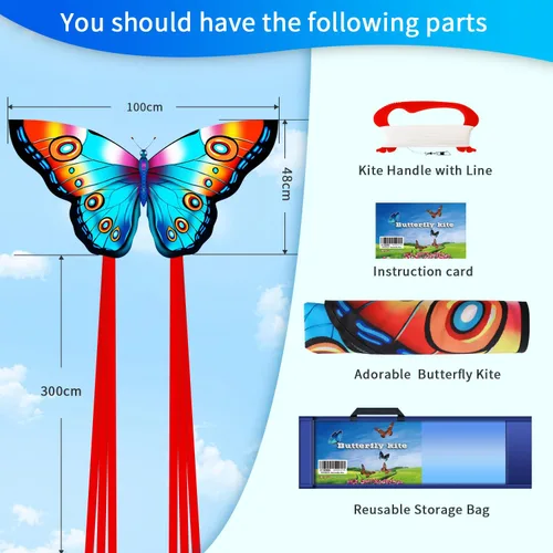 Miniatura 6 de Xida Butterfly Kite for Kids & Adults Easy to Fly, Ages 4-8 8-12, Large Kite with 300ft Handle, Perfect for Beach Trips