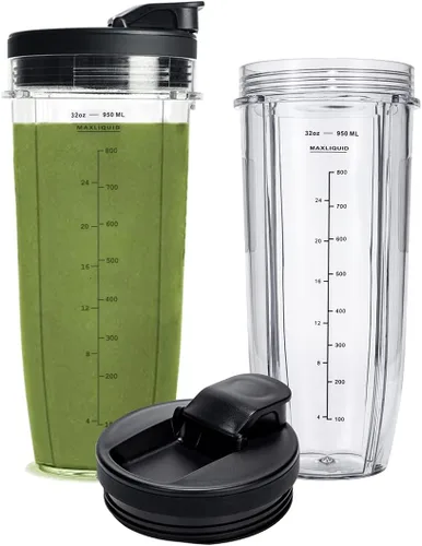 Vasos de repuesto de 32 onzas compatibles con licuadora Ninja Nutri BN401, SS101, BN400, BN800, BN801, SS351, SS151 TWISTi DUO, con tapas mejoradas