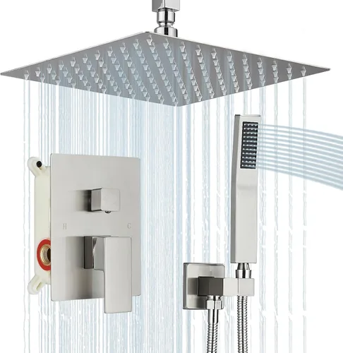 Miniatura 9 de Juego de grifo de ducha con sistema de ducha de lluvia de 10 pulgadas y rociador de mano, accesorios de ducha de baño dorado cepillado con válvula