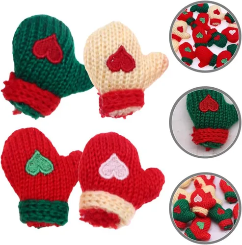 Miniatura 2 de EXCEART Mini guantes de punto de Navidad, 16 unidades, guantes de Papá Noel, para hacer muñecas, decoración para botellas de vino, sombrero