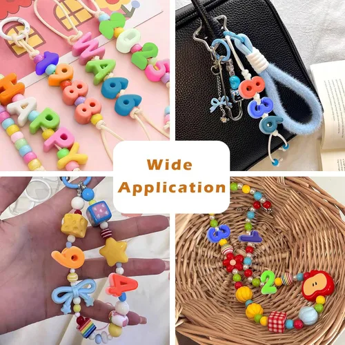 Miniatura 7 de DanLingJewelry 200 pulseras acrílicas de números aleatorios del 0 al 9 con agujero grande, cuentas coloridas de números 3D para hacer joyas