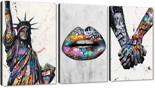Miniatura 88 de 3 Piezas de Arte de Pared Banksy en Lienzo, Póster de Graffiti, Decoración de Pared con Citas Inspiradoras, Nunca Te Rindas, Obras de Arte para Sala