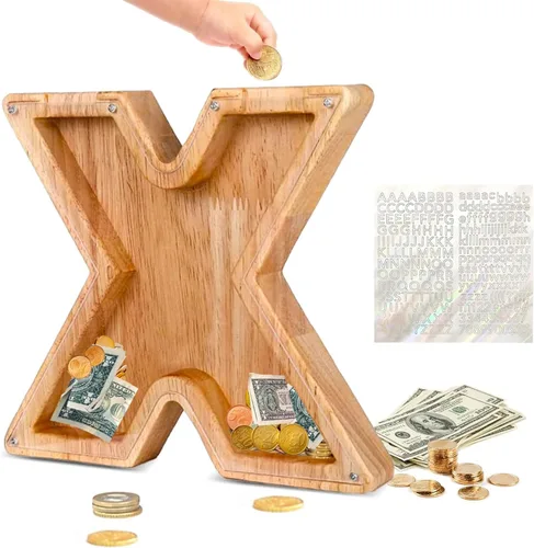 Miniatura 19 de Alcancía de Madera Personalizada con Letras del Alfabeto, Banco de Monedas con Letras del Alfabeto para Niños, Niñas y Bebés, Tamaño Grande, 26