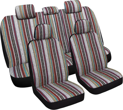Miniatura 11 de VarCozy Manta de sillín Baja Fundas de asiento delanteras para sedán, SUV, camioneta, Funda de asiento tejida universal de rayas coloridas