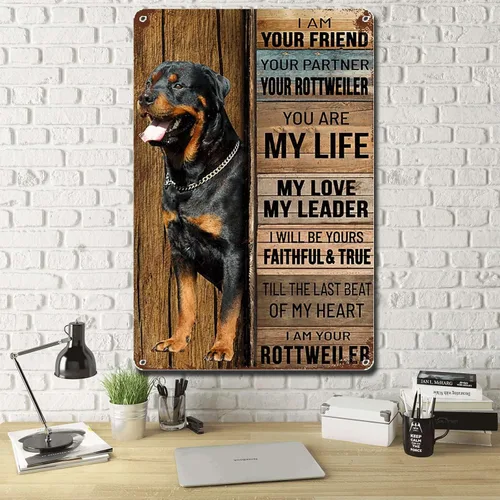 Miniatura 2 de Lygond Letrero de metal con texto en inglés "I Am Your Friend", regalo para amantes de los perros y amantes de los perros de Rottweiler, impresiones