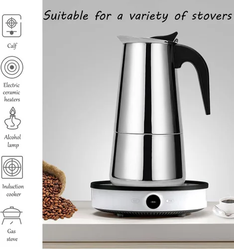 Miniatura 4 de Cafetera de café expreso, cafetera portátil de acero inoxidable, cafetera expreso, clásica para el hogar, la oficina (3.3 fl oz)