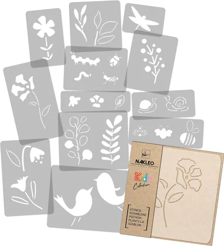 Miniatura 5 de NAKLEO Juego de plantillas de pintura para niños, 14 plantillas de 3.5 x 4.7 pulgadas a 9.1 x 13.4 pulgadas, plantas de otoño, plantillas de dibujo