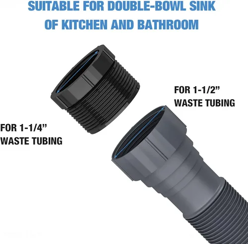 Miniatura 2 de NiHome Kit de drenaje flexible P-Trap para fregadero de cocina doble, tubo de drenaje de aguas residuales universal de 1-1/2 o 1-1/4 pulgadas
