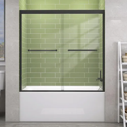 Miniatura 14 de GETPRO Puerta de ducha corrediza de 44-48 pulgadas de ancho x 72 pulgadas de alto, puertas correderas dobles sin marco para ducha, puerta de vidrio