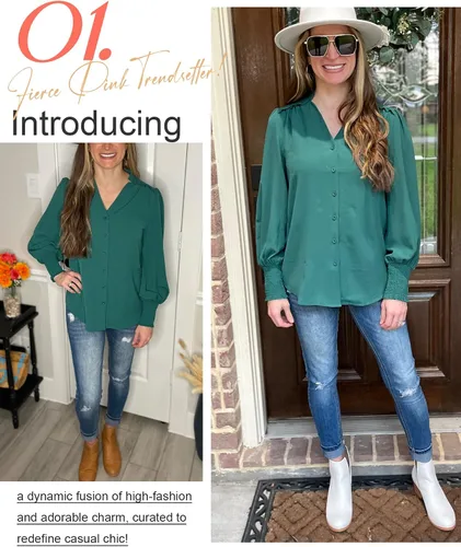 Miniatura 5 de Aifer Blusa para mujer, manga larga, elegante, casual, cuello en V, con botones, blusas 2024
