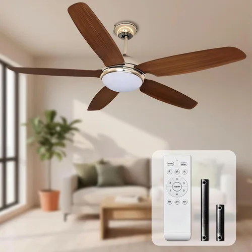 Ventilador de techo de 52 pulgadas con luces y control remoto, moderno ventilador de techo de madera con motor de CC silencioso, 5 cuchillas,