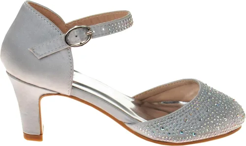 Miniatura 2 de Badgley Mischka Zapatos de vestir para niñas – Zapatos de tacón alto para niños, sandalias de satén con lazo para fiesta, bloque cerrado, con lazo