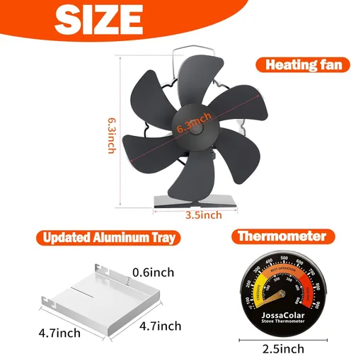 Miniatura 8 de JossaColar Ventilador de Estufa de Leña Compatible con Calentador Buddy (con Soporte y Termómetro), Ventilador de Chimenea Alimentado por Calor