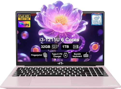 Miniatura 10 de NIMO Laptop portátil FHD IPS de 15.6", Intel Core i3-1215U (hasta 4.4 GHz, Beat R5 7520U), 8 GB de RAM 128 GB SSD Computadora de trabajo, KB