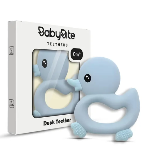 [BabyBite] Juguetes de dentición para bebés, lindo mordedor de pato para juegos sensoriales y de desarrollo para bebés y niños pequeños, 100% Azul