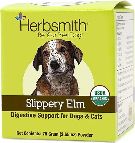 Herbsmith Olmo resbaladizo orgánico - Ayuda digestiva para perros y gatos - Alivio del estreñimiento y la diarrea para perros y gatos - Ayuda para